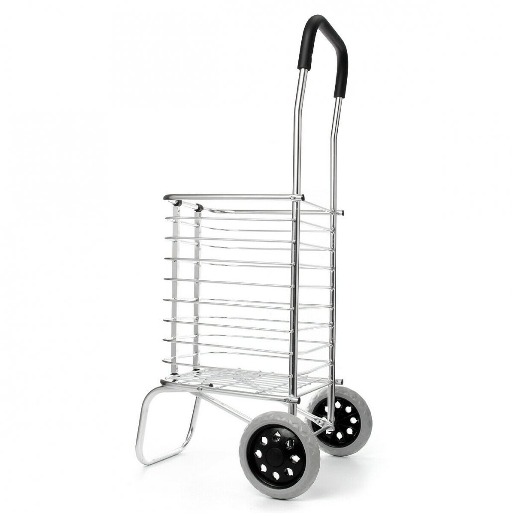 Two Wheel Aluminum Folding Portable Shopping Market Grocery Basket Cart Trolley 